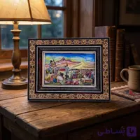 نقاشی مینیاتور طرح ایلیات (عشایری) با قاب خاتم کاری تک گل