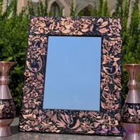 آینه مسی مدل الماس تراش طرح گل وبلبل