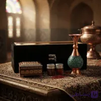 جعبه زعفران خاتم کاری به همراه گلدان فیروزه کوبی