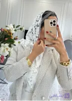 روسری مجلسی گیپور مخمل کوب دور دانتل سفید