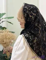 روسری مجلسی گیپور مشکی مخمل کوب دور دانتل