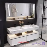روشویی سرامیکی مدل پیزا دو لگن سفید 140 سانتی متر
