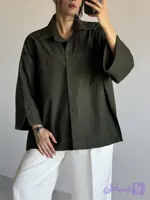 شومیز لینن زنانه سبز جلبکی