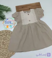 پیراهن لینن با نوار دانتل دخترانه 2 تا 6 سال