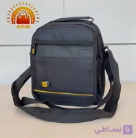 کیف دوشی برزنتی مردانه اسپورت درب رو نوار زرد CAT