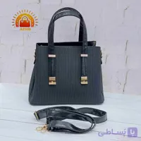 کیف زنانه دسته کوتاه راه راه مشکی