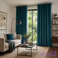 پرده آماده مخمل الیزه براق آبی روشن