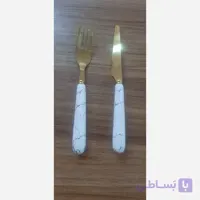 چاقو و چنگال میوه خوری طلایی دسته سرامیکی