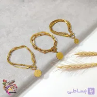 دستبند چند ردیفه تمام استیل اصل رنگ ثابت با پلاک الیزابت و قفل تی