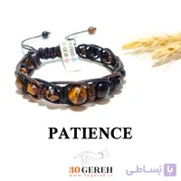 دستبند سنگی چشم ببر و عقیق سیاه اصل با تراش استار و چرم دستبند صبر