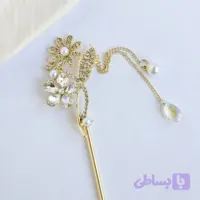 کانزاشی مو طرح گل کریستال و نگین مجلسی آویزدار