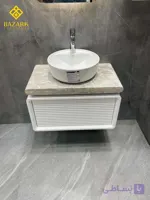 روشویی سنگی کابینت دار مدل بامبو با سنگ مشکی
