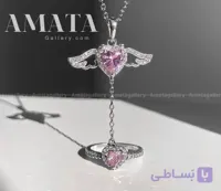 گردنبند و انگشتر جواهری فرشته بالدار Cupid صورتی
