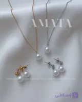 نیمست گردنبند و گوشواره مرواریدی آویزی با پایه میخی