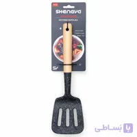 کفگیر شیاردار سیلیکونی دسته چوبی شنگیا