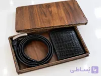 ست جاکارتی و کمربند زنانه چرم طبیعی گاویcroco2