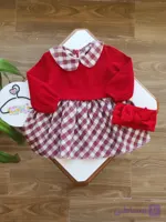 پیراهن پاییزی دخترانه قرمز و چهارخونه ۱۶۵