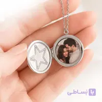 لاکت گرد طرح ستاره استیل گردنبند لاکت نقره‌ ای