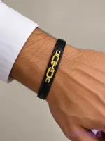 دستبند چرمی پلاک طلا