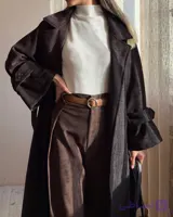 پالتو فوتر مشکی زنانه – مزون‌دوز، فوتر وارداتی مشکی‌زاغ، کمربنددار