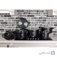 سرویس قابلمه راکلند تمیس سری جدید آلمانی درجه یک 21پارچه با تابه مرغ و ماهی(مشکی)