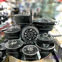 سرویس قابلمه لیماک سری آلمانی درجه یک17پارچه با تابه مرغ و ماهی18ماه گارانتی تعویض (مشکی)