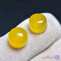 جفت نگین سنگ عقیق زرد خراسانی معدنی با دعای شرف الشمس کد 29885