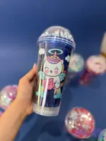 ماگ اسموتی چراغ دار دوجداره LED | نی نشکن و درب آب بندی