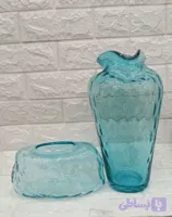 و قیمت گلدان بلور طرح ارکیده و جا دستمال کاغذی دفرمه / رنگ آبی آسمانی /ارتفاع گلدان 33 سانتیمتر