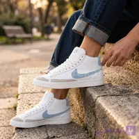 کتونی نایک بلیزر Nike Blazer زنانه ساقدار رنگ سفید آبی کد 2317