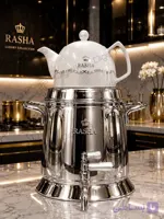 کتری قوری شیردار استیل راشا RASHA کف چدن با قوری چینی