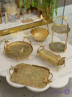 سرویس پذیرایی ۵ تکه ایوان طرح پروانه (طلایی و نقره ای) جنس آلومینیوم آبکاری نیکل
