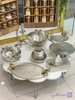 سرویس پذیرایی آلومینیومی طرح پاپیون – ترکیب نقره‌ای و طلایی لوکس