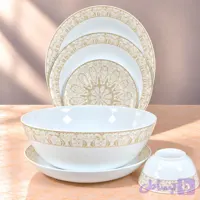سرویس آرکوپال ۲۶ پارچه آیرا اپال مدل آدرینا عسلی (AYRA OPAL) | گرد کلاسیک