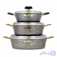 سرویس ماهیتابه 11 پارچه ماموت طرح سنگ رنگ طوسی طلایی