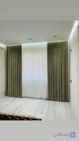 پرده پذیرایی حریر ساده و مخمل شانل عرض یک و نیم دو طرف مدل دوخت پلیسه برای پنجره 3متری