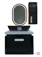 ست کابینت و روشویی به همراه آینه باکس سفید مشکی