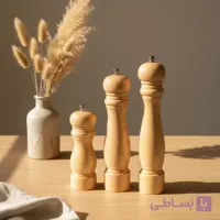 نمکدان و فلفل‌ساب چوبی دست‌ساز | ست مینیمال آشپزخانه و میز غذا