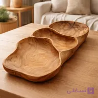 اردوخوری چوبی دست‌ساز با سه گودی ارگانیک | ظرف سرو نچرال دکوراتیو کد 101