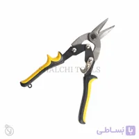 قیچی ورق بر سر راست اهرمی برش فلزات ضامن دار دسته زرد و مشکی