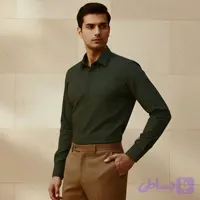 پیراهن مردانه دکمه مخفی جنس دوشین رنگ سبز لجنی