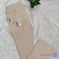 شلوار دمپا گشاد زنانه رنگ نخودی جنس کتان کش بنگال کمر کش
