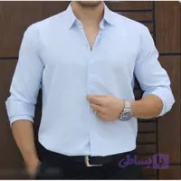 پیراهن مردانه دکمه مخفی جنس دوشین رنگ آبی آسمانی
