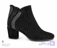 نیم‌بوت زنانه پاشنه‌دار مخمل نگین‌کاری‌شده