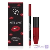 کیت رژ لب مایع ۲۴ ساعته +مداد گلدن رز (SCARLET RED) GOLDEN ROSE matte lip kit