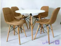 میز  و صندلی نهارخوری چهار نفره چوبی پارچه ای دوخت لمسه پایه ایفلی