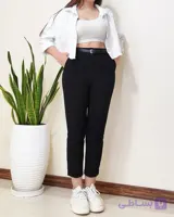 شلوار جین زنانه پارچه ای کرپ مدل مام فیت رنگ مشکی