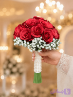 دسته گل عروس مصنوعی رز قرمز تیره 18 شاخه