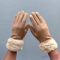 دستکش ساق خزدار عسلی ساده