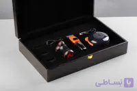 ست هدیه سه تکه مشکي نارنجي جعبه چرم